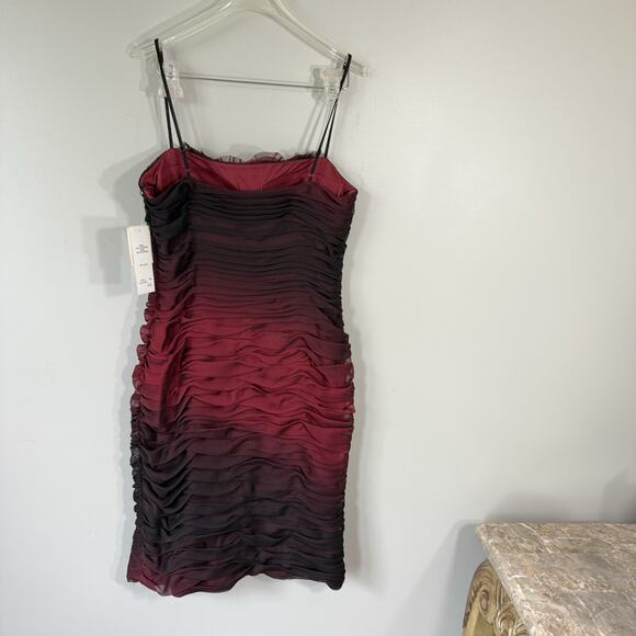Adrianna Papell Ombre Ruffle Rosette Ruched Dress 12 Wine Black Vampy Goth Prom - Picture 4 of 9